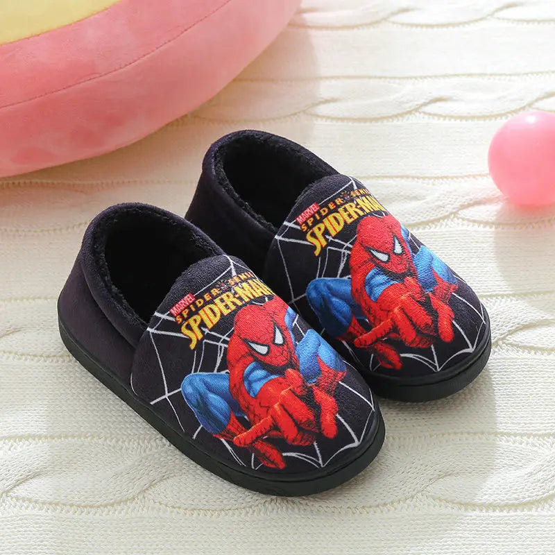 Marvel Boys Girls Cartoon Spider Man Kids Cotton Slippers Toddler Winter Warm Princess Women Men Indoor Bedroom Home Shoes