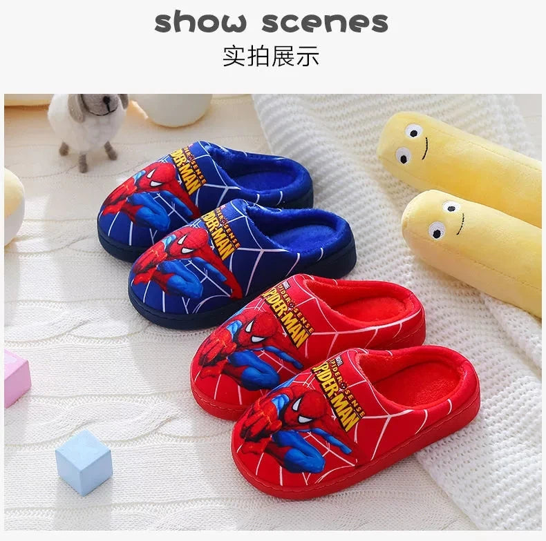 Marvel Boys Girls Cartoon Spider Man Kids Cotton Slippers Toddler Winter Warm Princess Women Men Indoor Bedroom Home Shoes