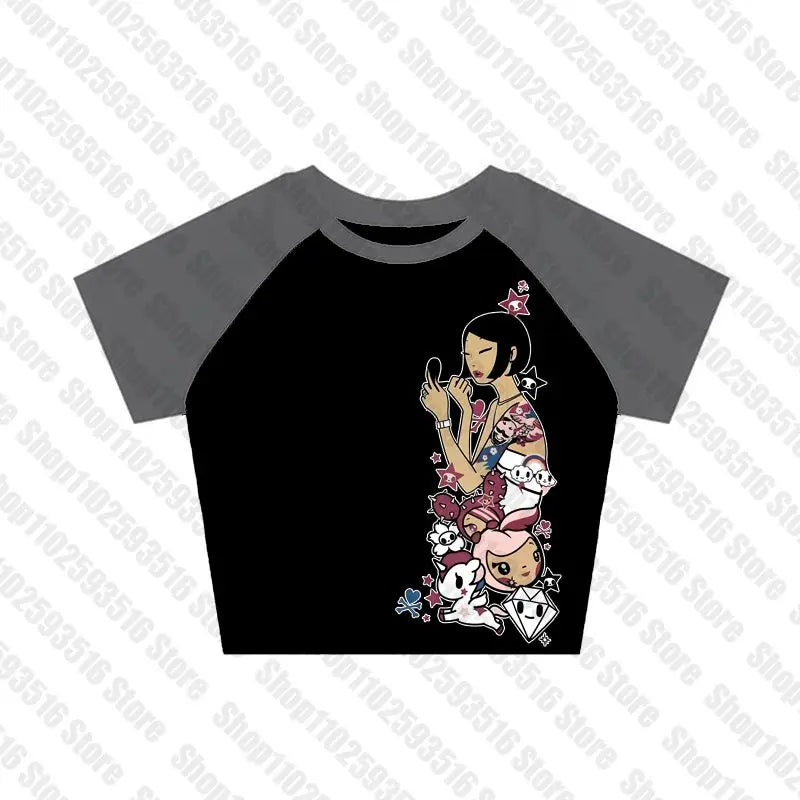 Graphic T Shirts Women's T-shirts 90s Clothes Vintage Crop Top Women Clothing Female Trashy Y2k 2000s Tops Harajuku Gothic Kpop