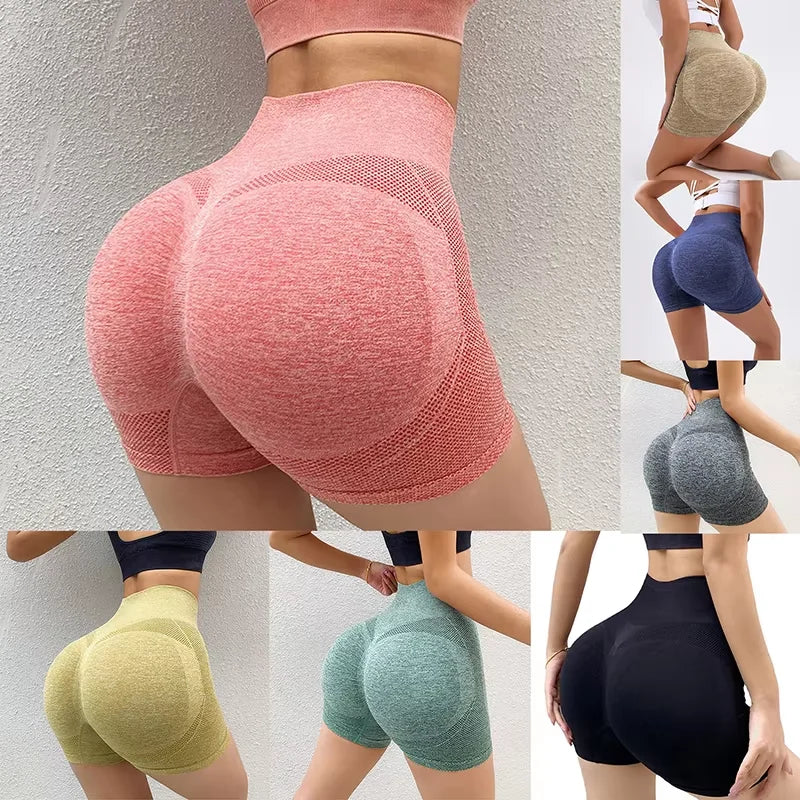 Women High Waist Workout Shorts Butt Lifting Tummy Control Ruched Booty Smile Yoga Short Pant