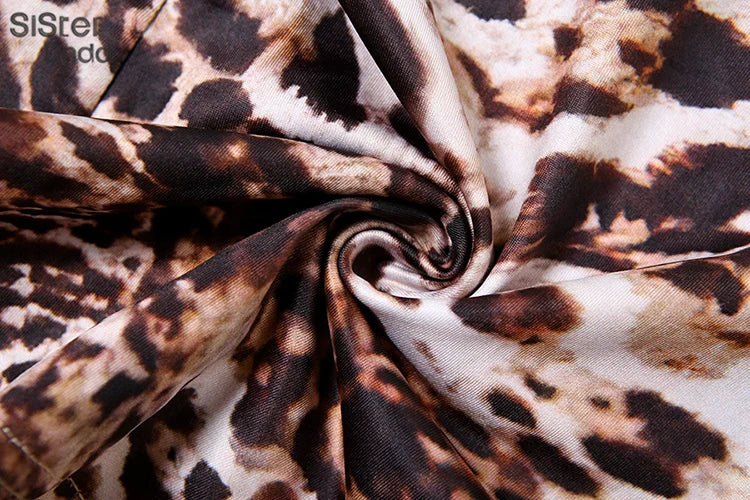 Sisterlinda Summer Release Junior Sexy Above Knee Mini High Street Milk Silk Dress K24Q53153Girl Leopard Color Long Sleeve Dress