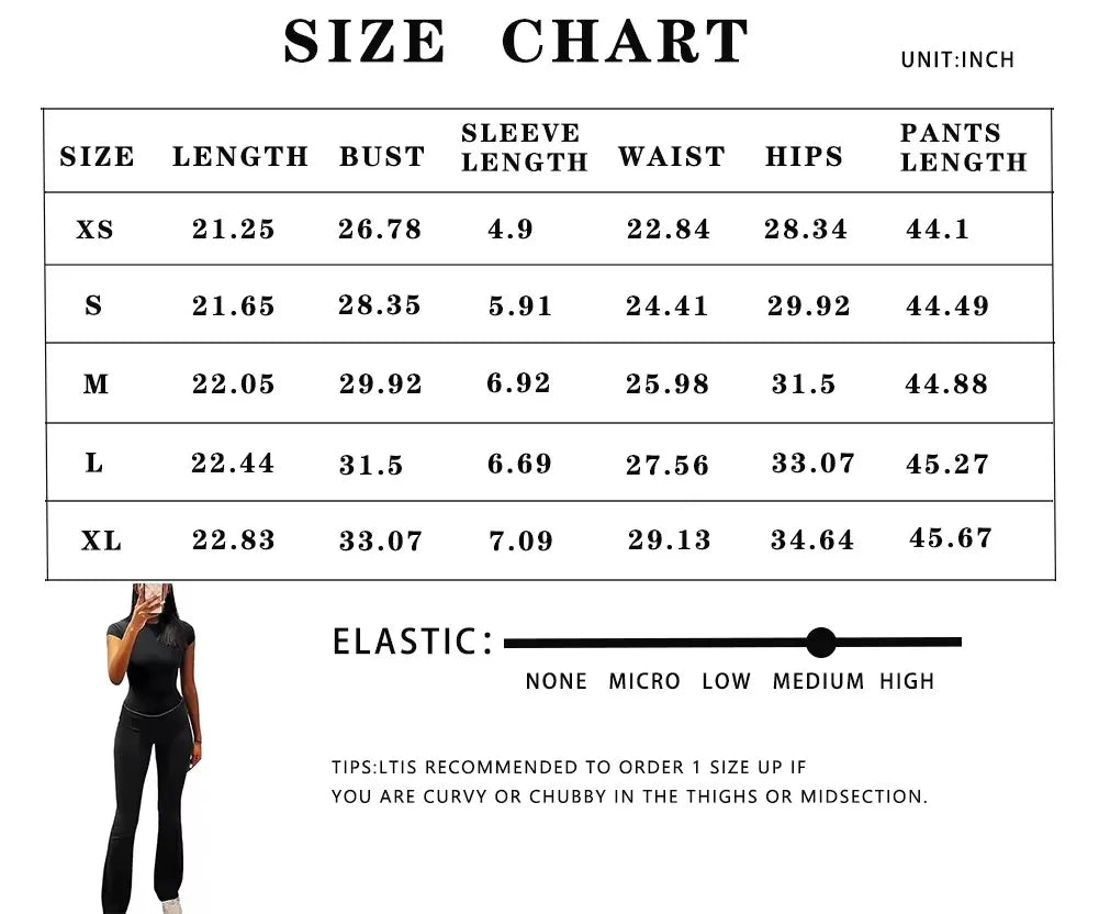 Casual Workout Two Piece Outfits for Women Short Sleeve Crop High Waist Foldover Flare Pants Tracksuit Sets Streetwear