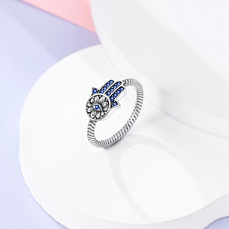 Women Silver Finger Rings for Women Original 925 Sterling Silver Cocktail Ring Geometric Cubic Zircon Heart Wedding Jewelry