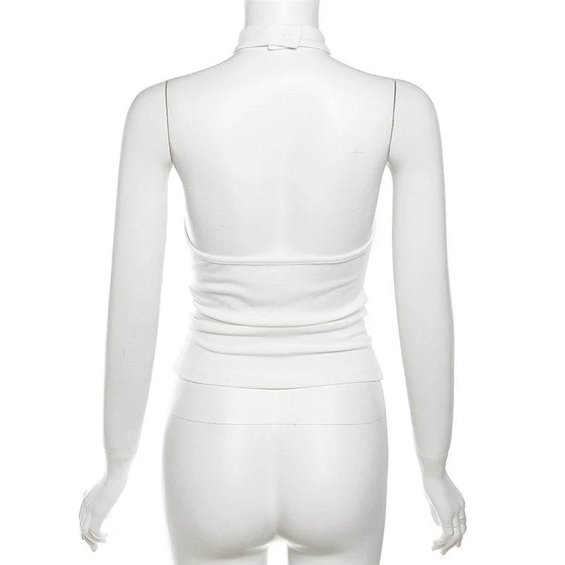 Solid Color Simple Casual All-match Cool Confident Sexy Beautiful High Street Summer Travel Women's Thin Halter Vest