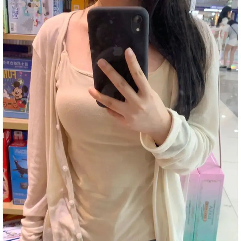 Spring Summer New Style Thin Ice Silk Open Cardigan Women's Korean Lazy V-neck Knitted Air Conditioning Outerwear Sun Protect...