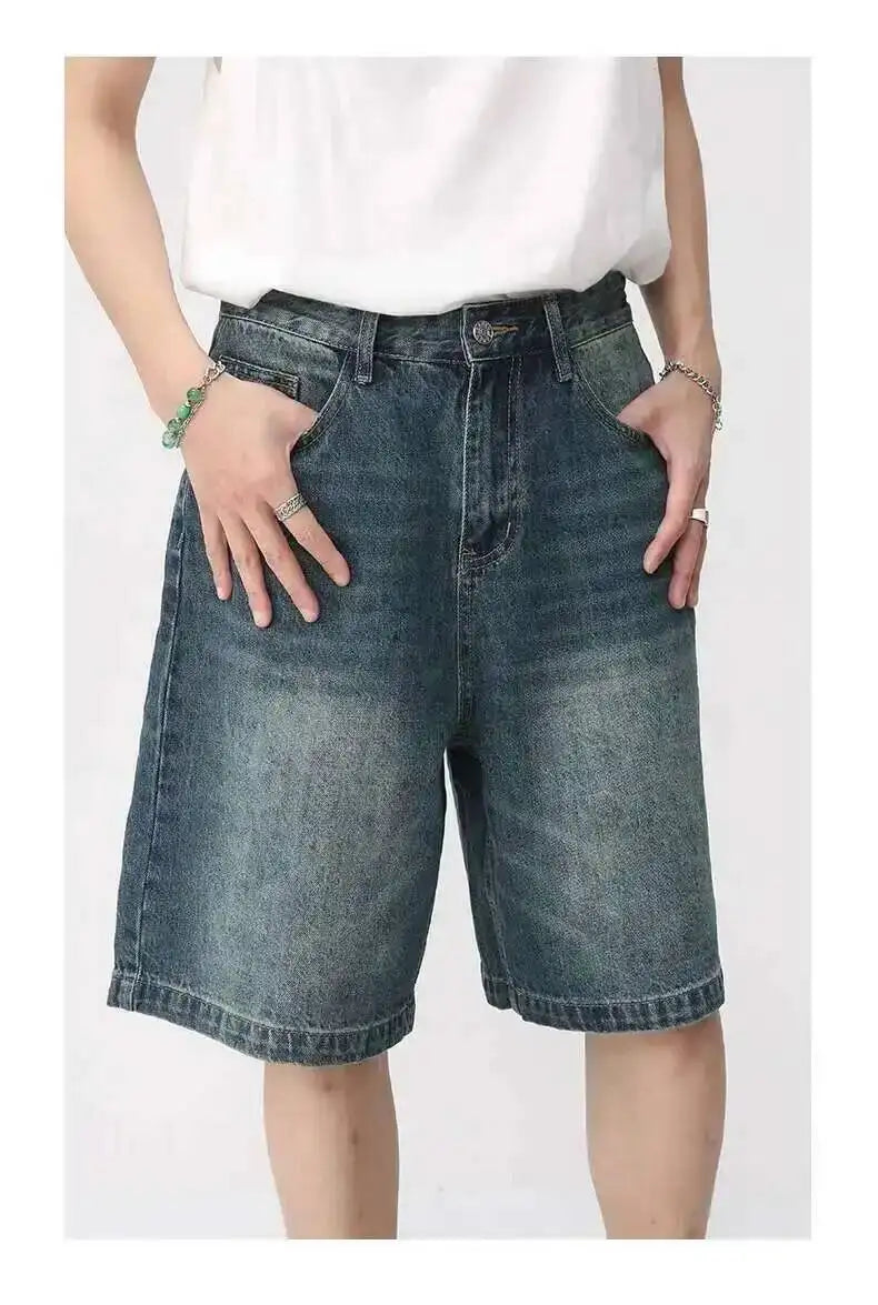 IEFB Summer Denim Shorts Men's Loose Korean Style Retro Short Jeans Fashion Washed Casual Knee Length Pant New Streetwear 9A8588