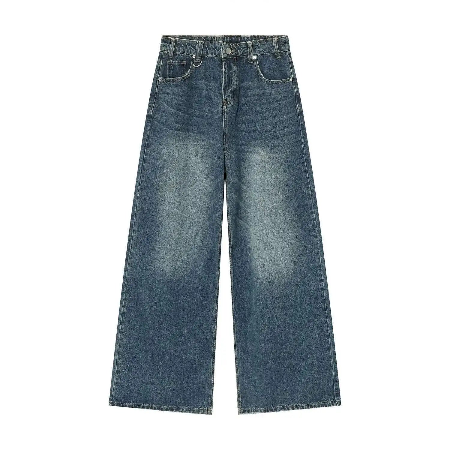 IEFB Vintage Camouflage Men's Jeans Fashion Washed Casual Wide Leg Denim Pants Autumn Winter Loose Male Trousers Old Blue 9C354