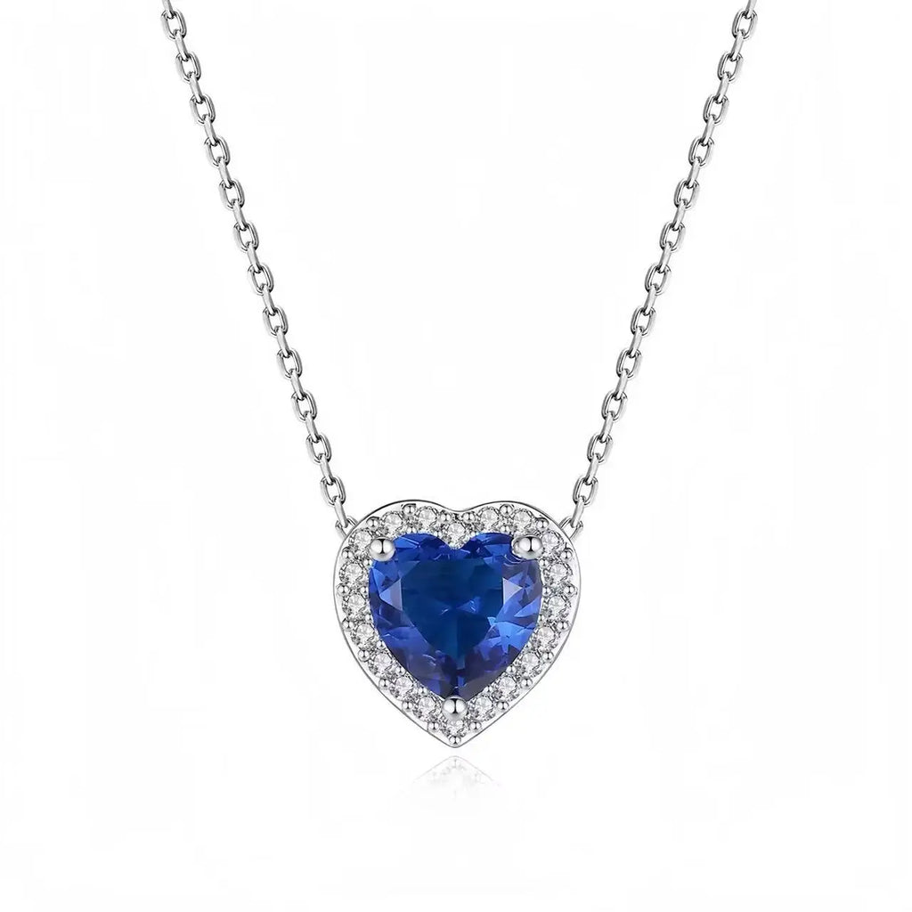 20245Heart-Shaped 925 Sterling Silver Elevated Red&Pink&Blue&White Heart Necklace Lover's Holiday Gift Jewelry