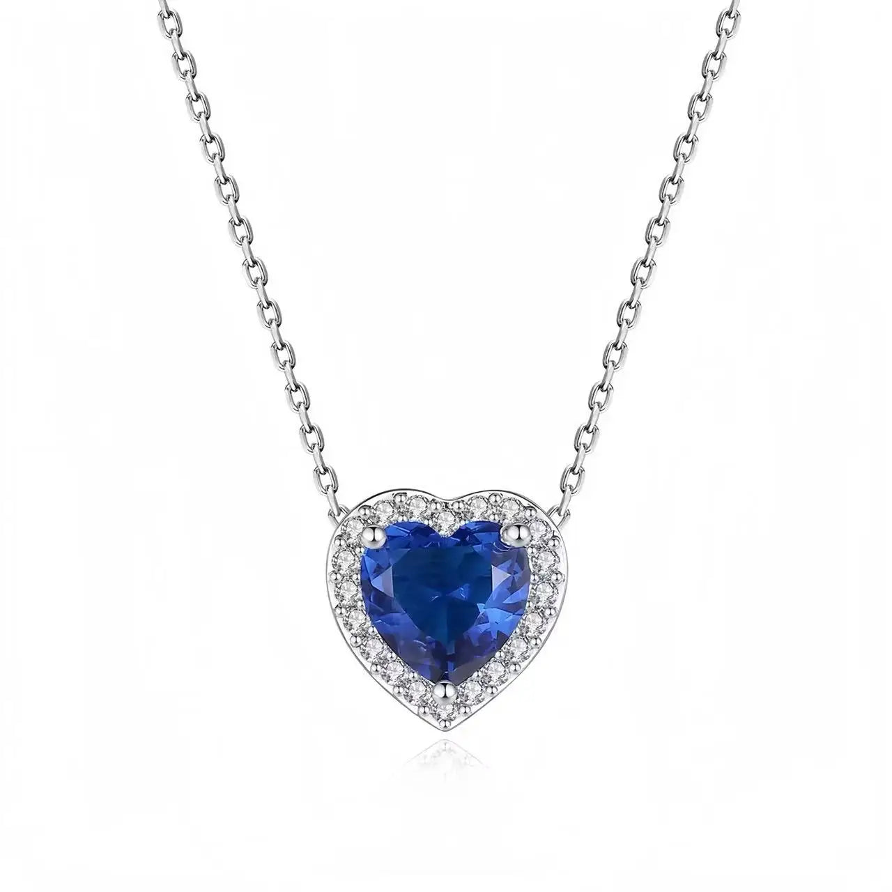 20245Heart-Shaped 925 Sterling Silver Elevated Red&Pink&Blue&White Heart Necklace Lover's Holiday Gift Jewelry