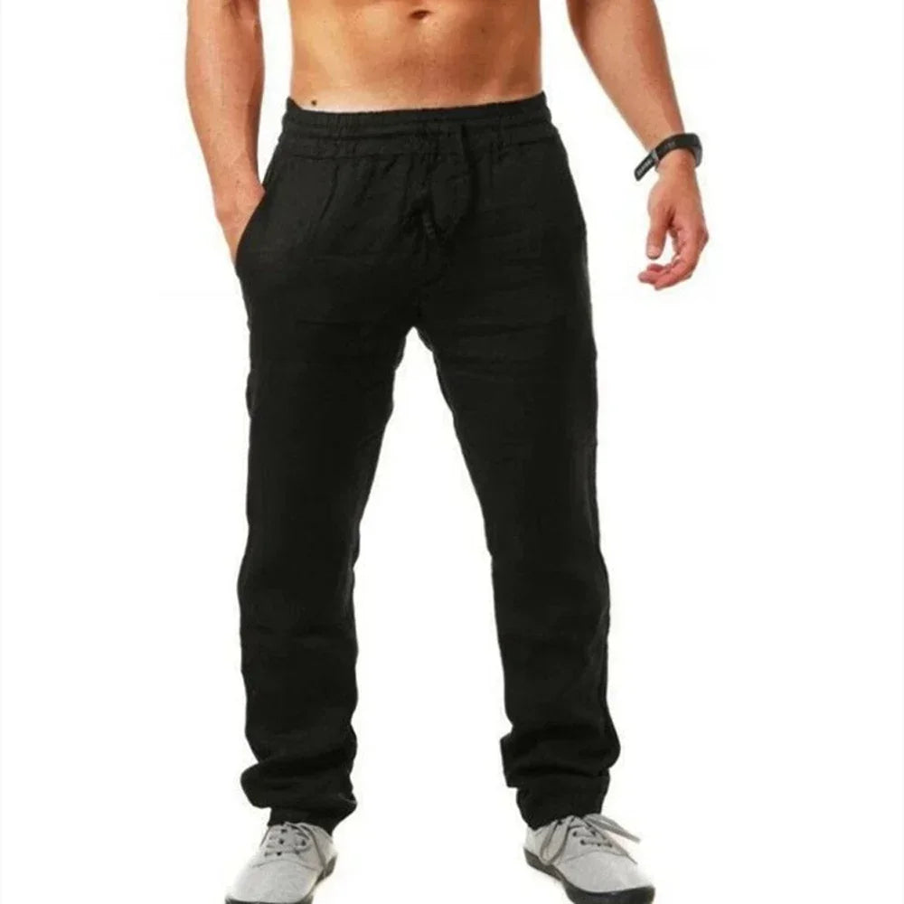 Men's Cotton Linen Pants Linen Breathable Elastic Waist Pants Breathable Casual Jogging Fitness Trousers Summer Sports Sweatpant