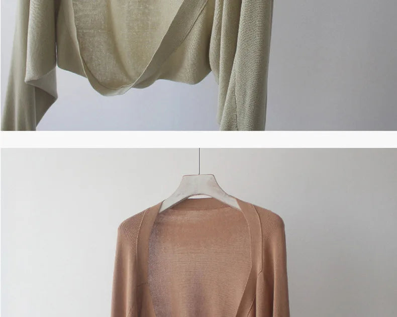 Autumn New Ice Silk Sun Protection Knitted Cardigan Strap Outer Shawl Batwing Sleeve Cover up Top Women's Fashion Trend