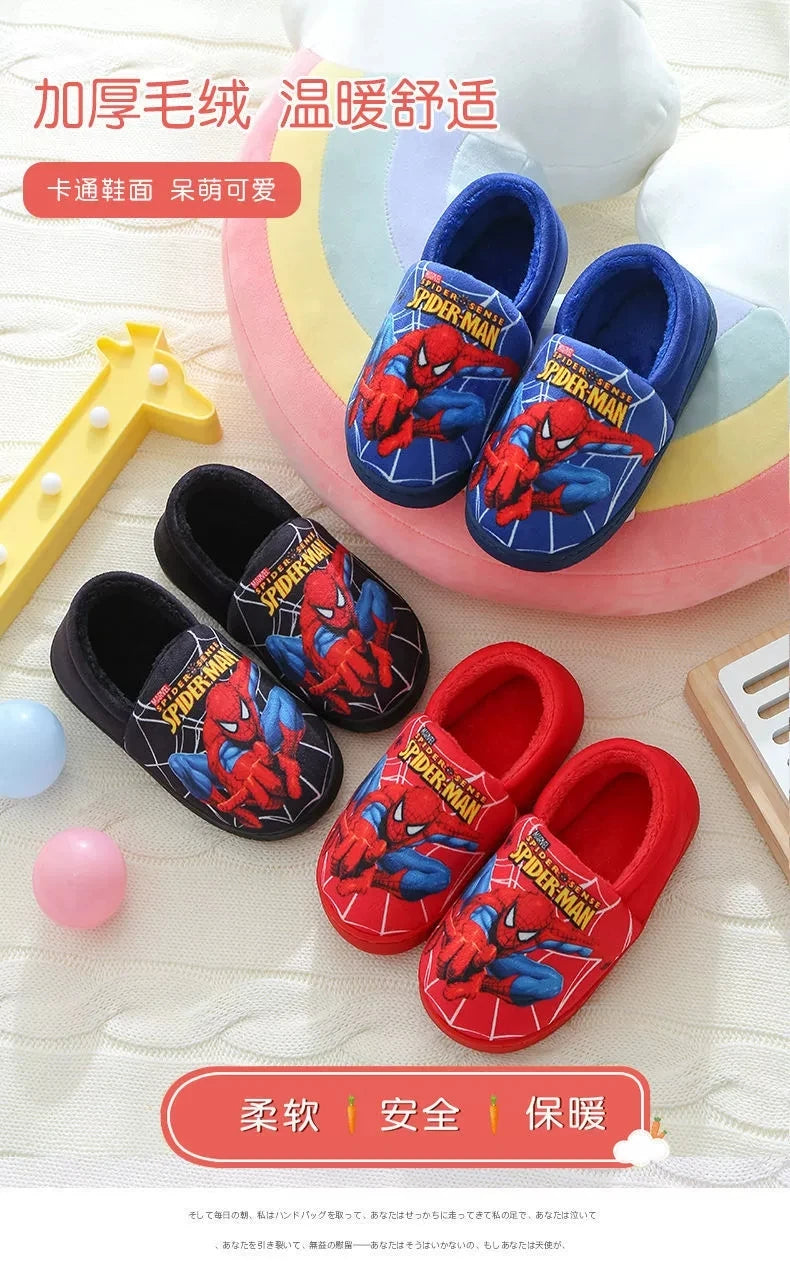 Marvel Boys Girls Cartoon Spider Man Kids Cotton Slippers Toddler Winter Warm Princess Women Men Indoor Bedroom Home Shoes