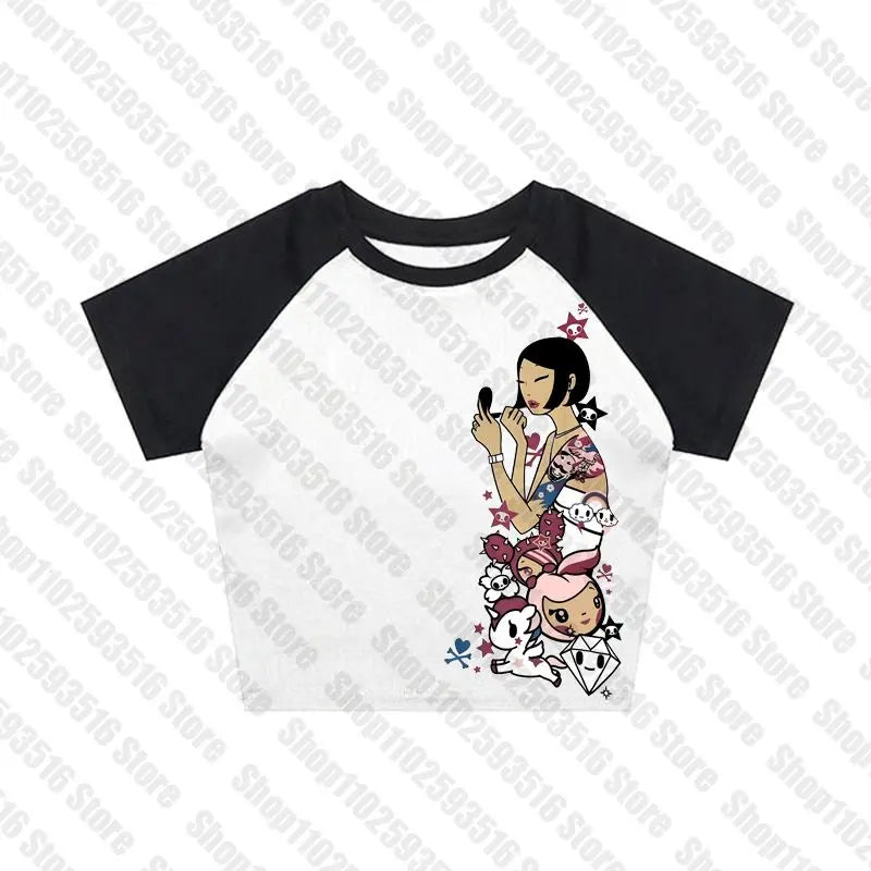 Graphic T Shirts Women's T-shirts 90s Clothes Vintage Crop Top Women Clothing Female Trashy Y2k 2000s Tops Harajuku Gothic Kpop