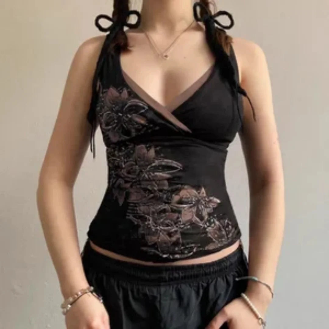 Retro Y2K Vintage Floral Camisole Women's Bold Color Block Strappy Sleeveless Chic Summer Fashion Tops