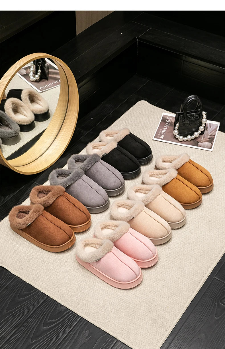 New Fluffy Men's Slippers Winter with Thick Sole for Indoor Anti-Slip and Warmth at Home with Fur Lining for Couples
