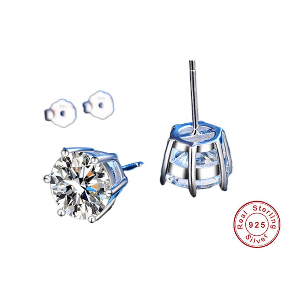 Cbtb 925 Sterling Silver GRA Certified 0.5-3CT Real Moissanite D Color VVS1 Six-jaw Stud Earrings Women Wedding Band Jewelry