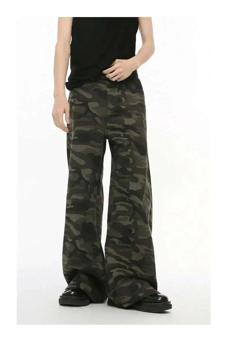 IEFB Vintage Camouflage Men's Jeans Fashion Washed Casual Wide Leg Denim Pants Autumn Winter Loose Male Trousers Old Blue 9C354