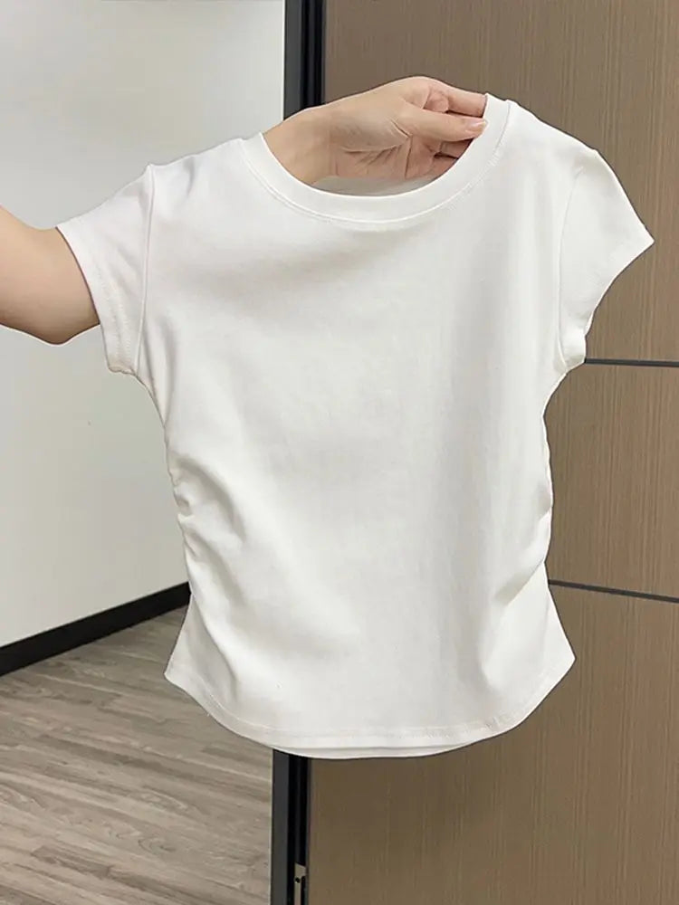 Women Summer Short Sleeved Top for Fashion Versatile Base Shirt Slim Fit Round Neck T-shirt Casual and Sexy Breathable and Cool