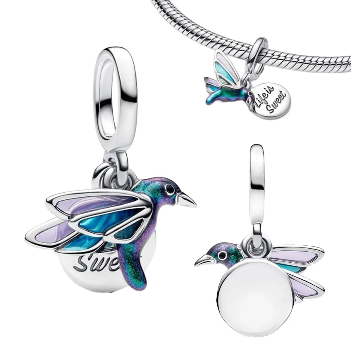 925 Sterling Silver Heart Shaped Key Lock Couple Charms Enamel Insect Pendent Horseshoe Floral Beads Fit Bracelet Custom Gift