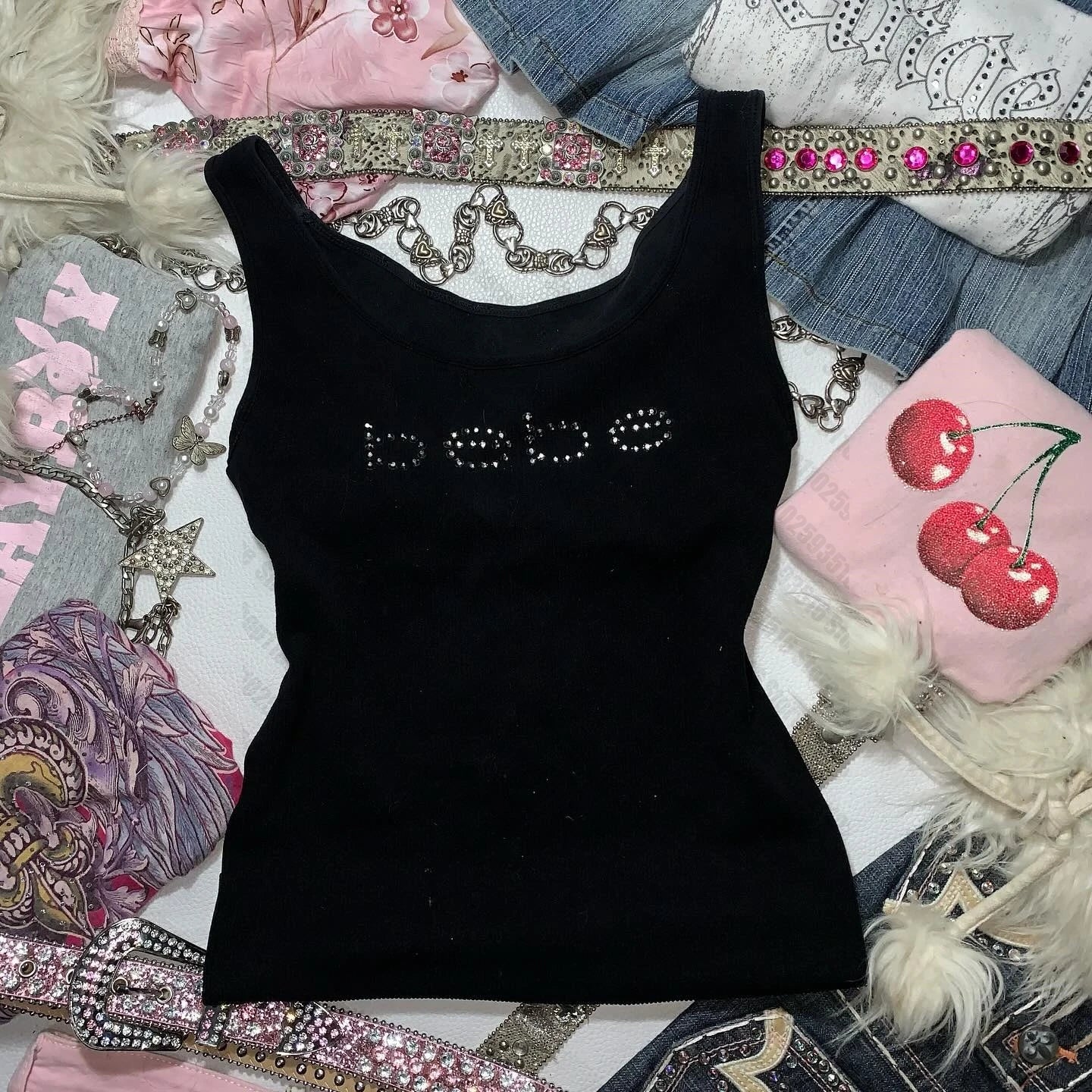 Summer Crop Top Women Aesthetic Crop Tops Y2k Goth Clothes 2000s Tops With Suspenders Emo Women's Tanks & Camis Harajuku Woman