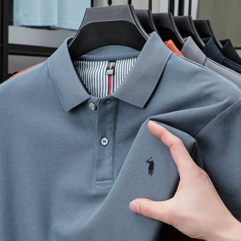 100% pure cotton men's breathable short sleeve T-shirt high-end luxury brand embroidered loose casual summer business polo shirt