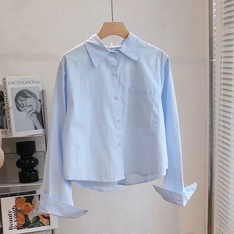 Spring Short Sleeve Women's Shirt Long Sleeve Inner Wear Outer Wear Student Style Soft Silk Fabric 3D Effect Polo Collar Tren...