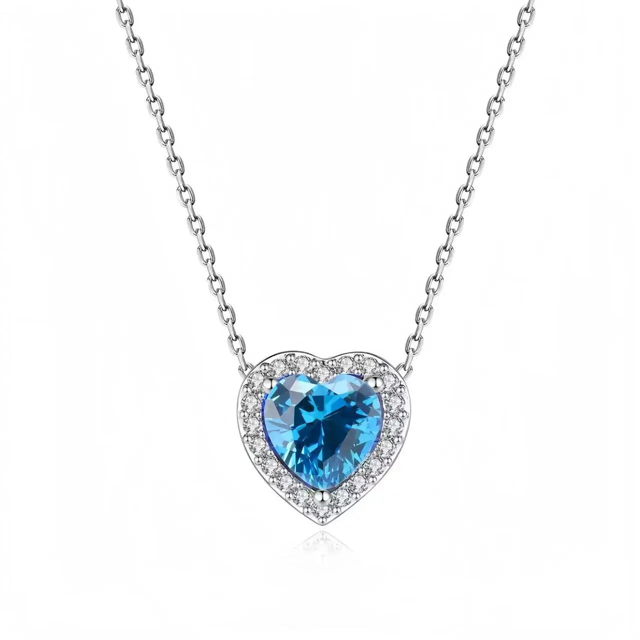 20245Heart-Shaped 925 Sterling Silver Elevated Red&Pink&Blue&White Heart Necklace Lover's Holiday Gift Jewelry