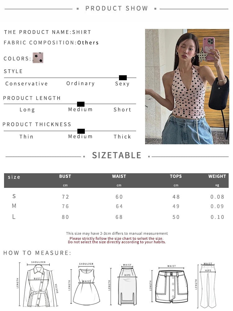 Weird Puss Polka Dot Print Vest Women Y2K Lace-Up Backless Halter v-Neck Skinny Summer Trend Daily  Street Basic Chic Tank Tops