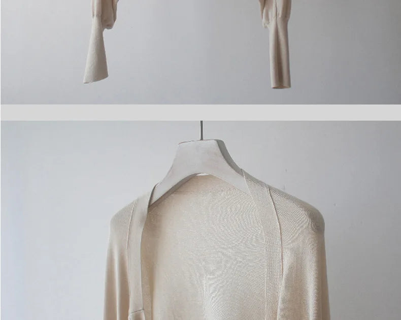Autumn New Ice Silk Sun Protection Knitted Cardigan Strap Outer Shawl Batwing Sleeve Cover up Top Women's Fashion Trend