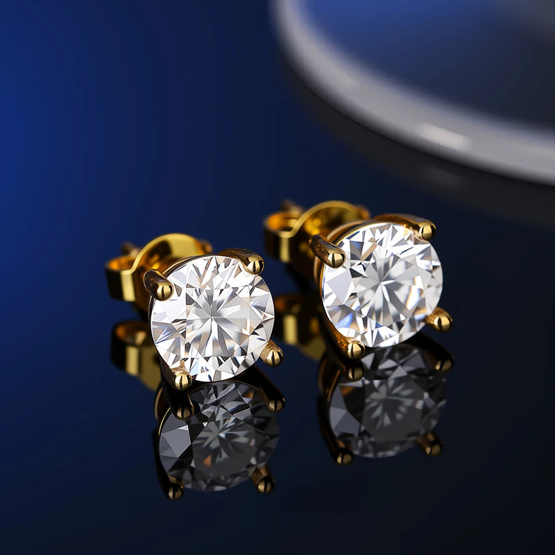 100% Real Sterling Silver S925 Moissanite Earrings Stud  With 2 Certificate D VVS1 Pass Diamond Test Pen For Women Men Jewelry