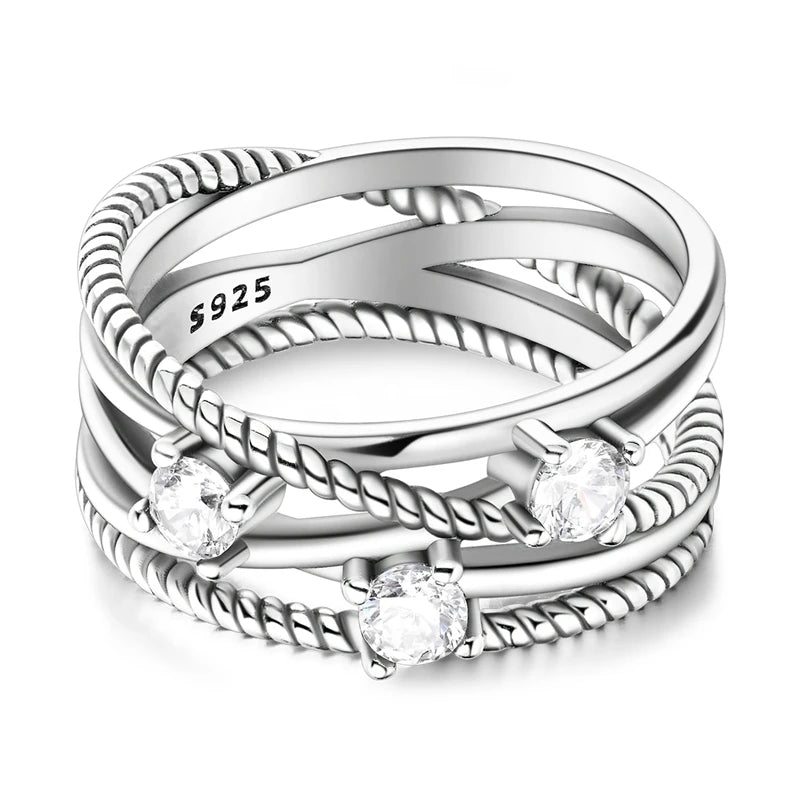 Women Silver Finger Rings for Women Original 925 Sterling Silver Cocktail Ring Geometric Cubic Zircon Heart Wedding Jewelry