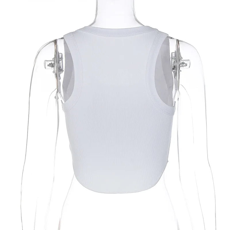 Ribbed Square Neck White Sexy Slim Y2K Crop Tank Top Summer Women Goth Clothes Streetwear Vacation Casual Wholesale