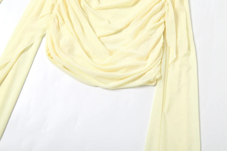 kliou Mesh Simple Women Mini Dress Fashion Solid Strapless Ribbons Tassel Body-shaping Vestidos+Seperately Full Sleeve Gloves