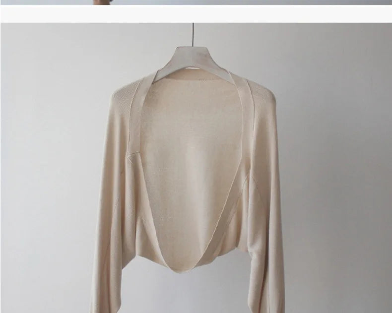 Autumn New Ice Silk Sun Protection Knitted Cardigan Strap Outer Shawl Batwing Sleeve Cover up Top Women's Fashion Trend