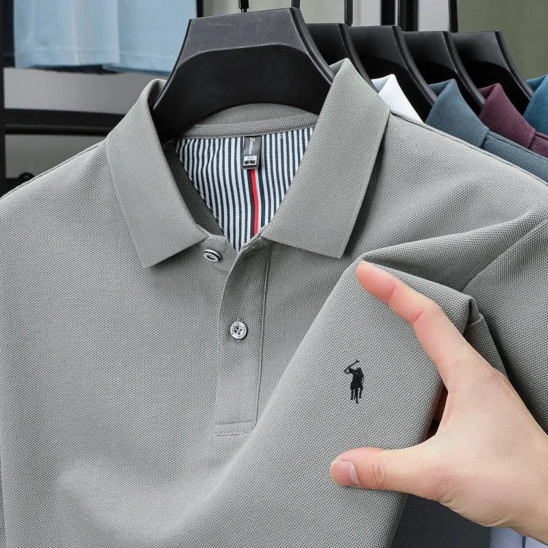 100% pure cotton men's breathable short sleeve T-shirt high-end luxury brand embroidered loose casual summer business polo shirt