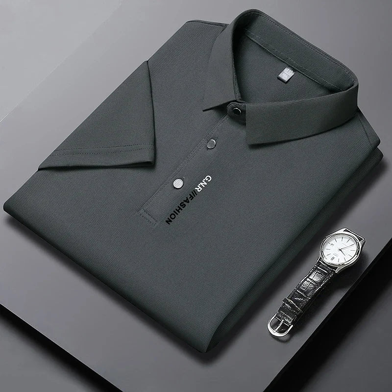 New Men's Short Sleeved Solid Color POLO Shirt Breathable and Comfortable Elastic Top