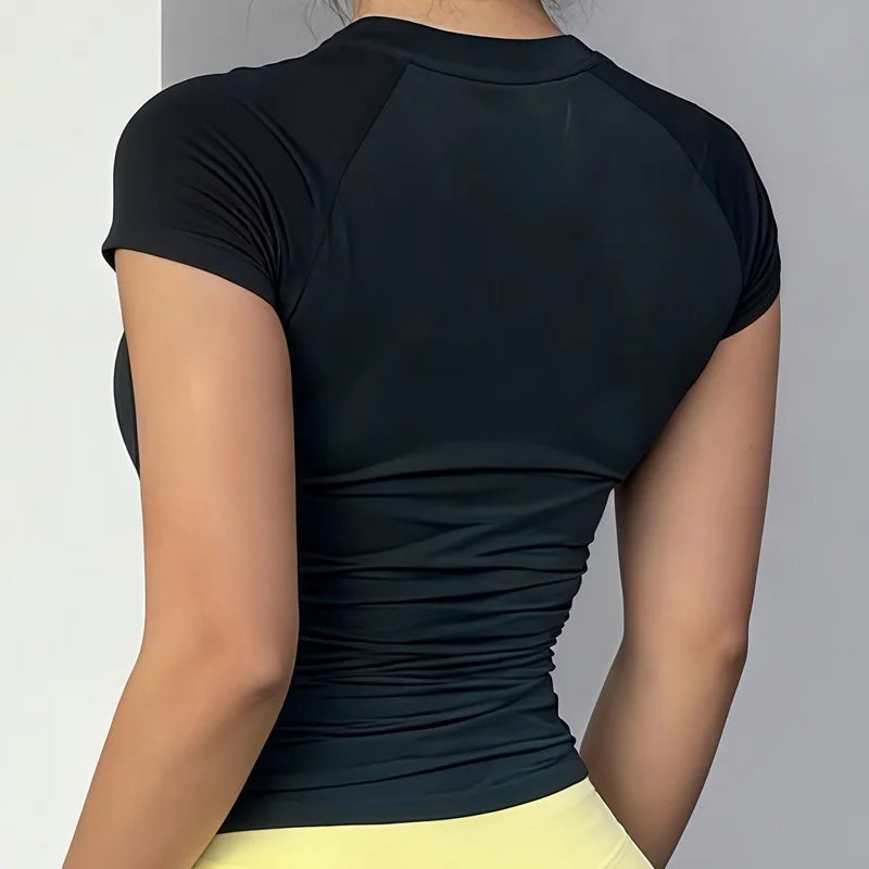 HISTELLO Impact Short Sleeve Top Women Gym Yoga Top Workout Clothes Sports T Shirt Fitness Activewear Running Tight Tops