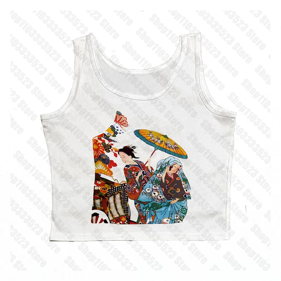 Harajuku Gothic Retro Y2K Style Crop Top Graphics Print Tank Vintage Aesthetic Grunge Short Sleeve Tanks Women Streetwear Vest