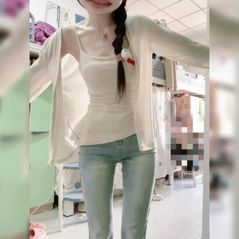 Spring Summer New Style Thin Ice Silk Open Cardigan Women's Korean Lazy V-neck Knitted Air Conditioning Outerwear Sun Protect...