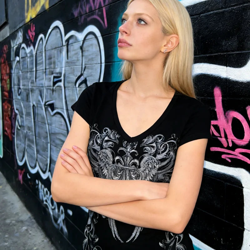 2026 European and American style Y2K slim-fitting short-sleeved printed top T-shirt, fashionable and retro women's clothing for