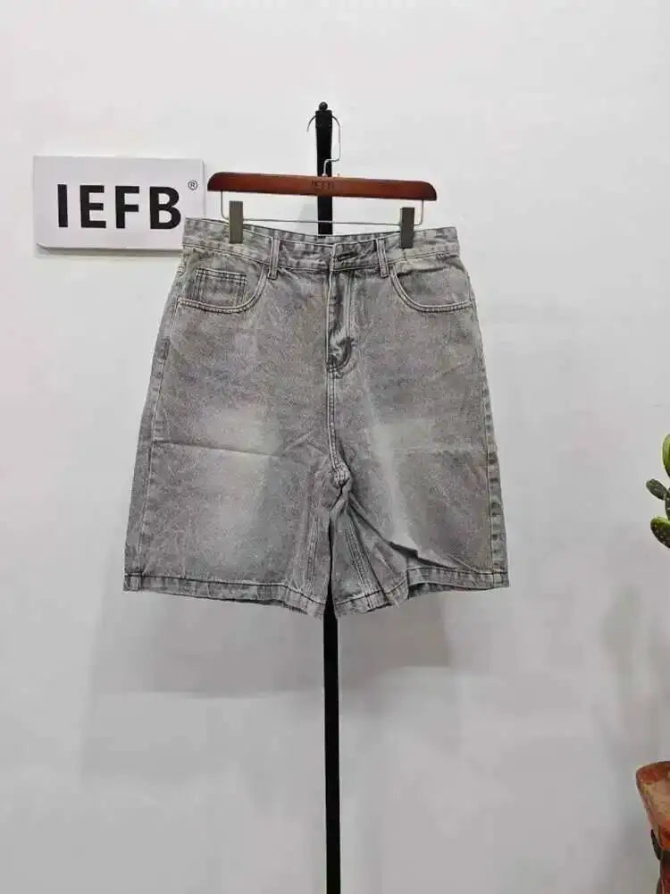 IEFB Summer Denim Shorts Men's Loose Korean Style Retro Short Jeans Fashion Washed Casual Knee Length Pant New Streetwear 9A8588