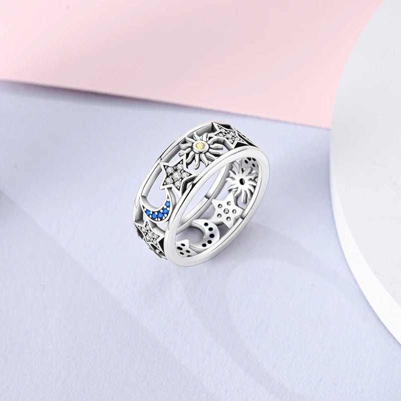 Women Silver Finger Rings for Women Original 925 Sterling Silver Cocktail Ring Geometric Cubic Zircon Heart Wedding Jewelry