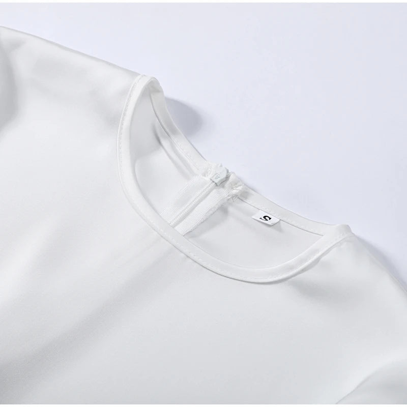 Elegant Satin Lace Patchwork Top Women O-neck Loose Long Sleeves Strappy Female shirt 2026 Spring Autumn Chic Lady T-shirt