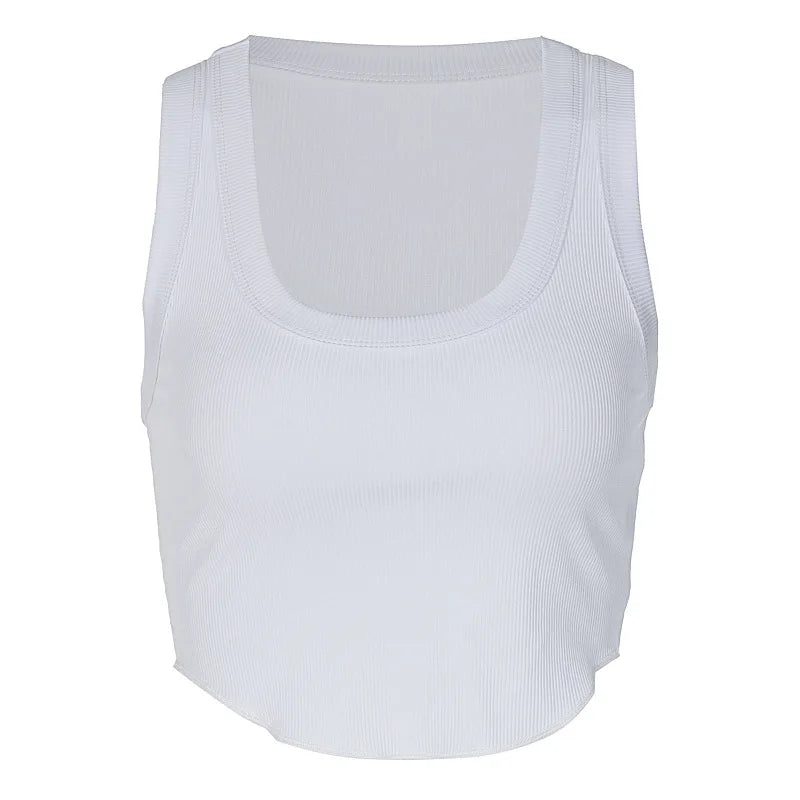 Ribbed Square Neck White Sexy Slim Y2K Crop Tank Top Summer Women Goth Clothes Streetwear Vacation Casual Wholesale
