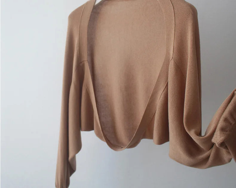 Autumn New Ice Silk Sun Protection Knitted Cardigan Strap Outer Shawl Batwing Sleeve Cover up Top Women's Fashion Trend
