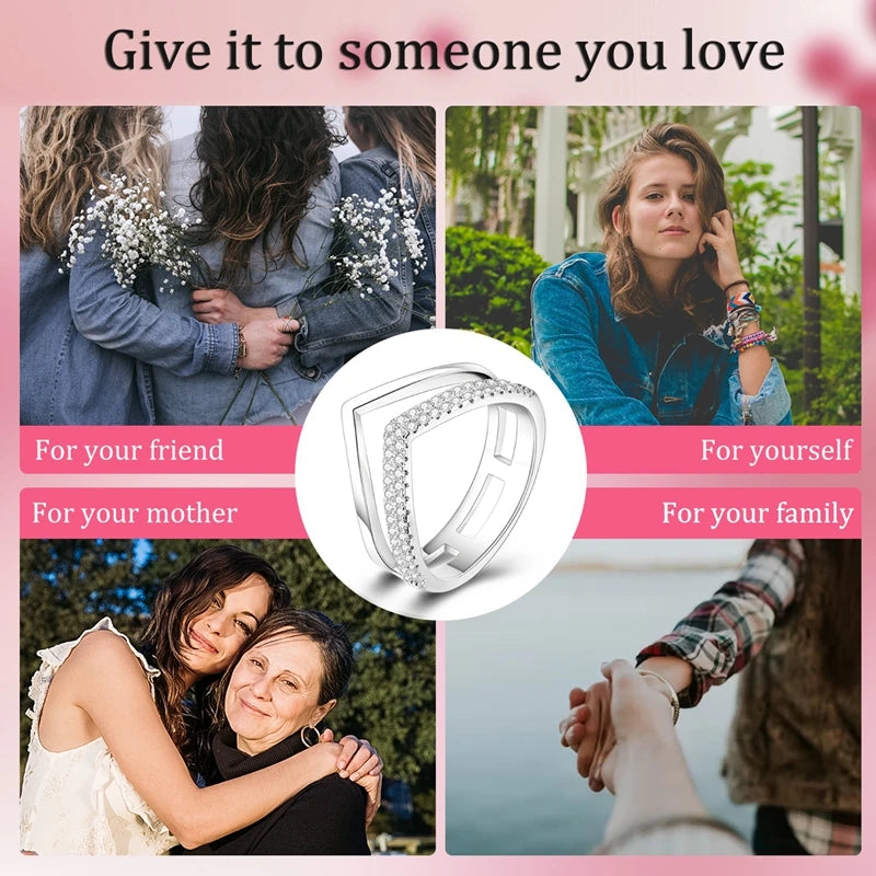 Women Silver Finger Rings for Women Original 925 Sterling Silver Cocktail Ring Geometric Cubic Zircon Heart Wedding Jewelry