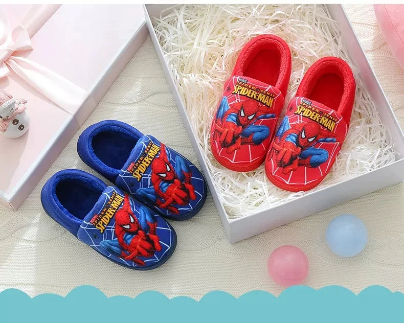 Marvel Boys Girls Cartoon Spider Man Kids Cotton Slippers Toddler Winter Warm Princess Women Men Indoor Bedroom Home Shoes