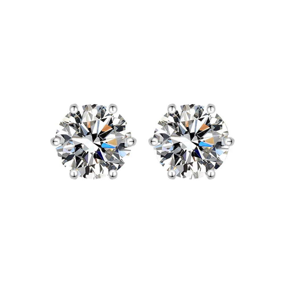 Cbtb 925 Sterling Silver GRA Certified 0.5-3CT Real Moissanite D Color VVS1 Six-jaw Stud Earrings Women Wedding Band Jewelry