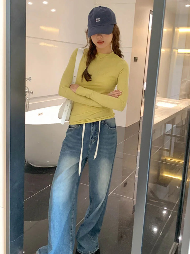 2024 Spring Autumn T shirt Women Tops Solid Slim Fit Long Sleeve O Neck Tshirts Female Casual Streetwear High Quality Base Tees