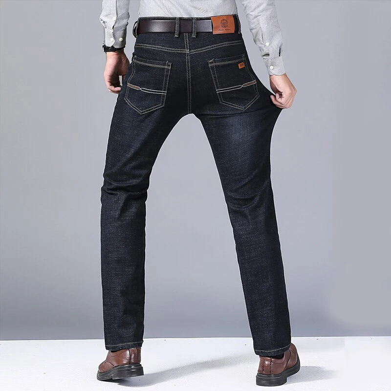 Men's Soft Straight Denim Pants 2025 Autumn Classic Business Black Biker Jeans Overalls Masculino Pantalone Hombre Mannen Homme